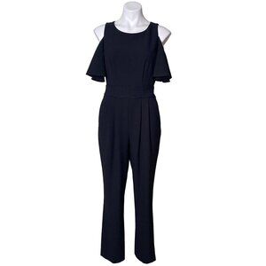 Eliza J Black Cold Shoulder Jumpsuit, Short Flutter Sleeves Women's Size 8